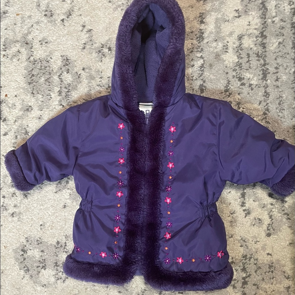 Vintage Okie Dokie 12 Month Winter Coat Jacket Purple with Hood - Picture 3 of 6
